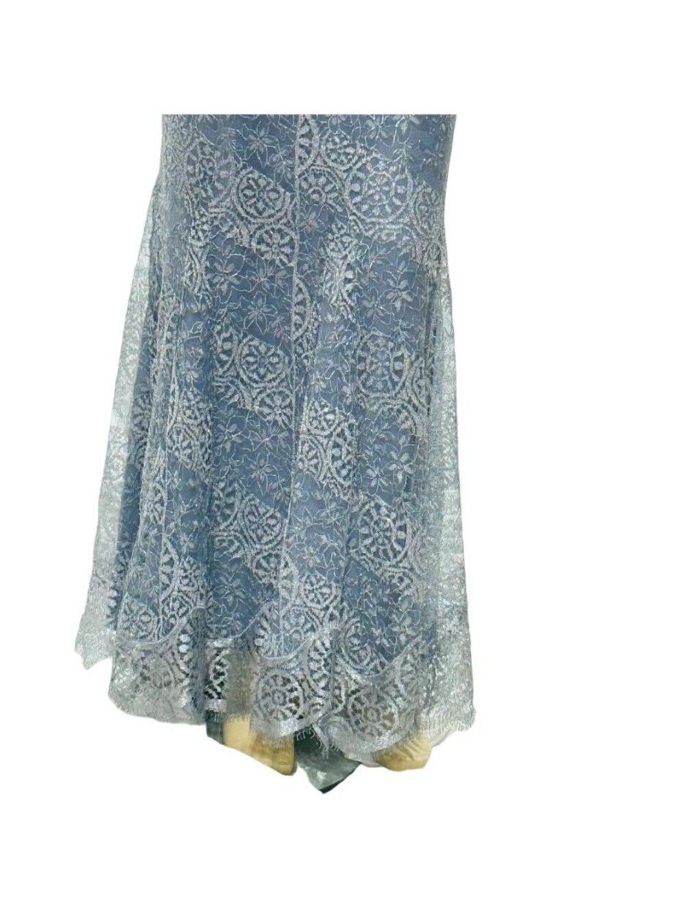 Rickie Freeman Teri Jon Women's Silver Gray Lace Strapless Evening Gown Size 16 - Picture 12 of 16